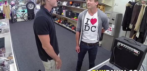  Handsome young stud spitroasted by BDSM pawn brokers